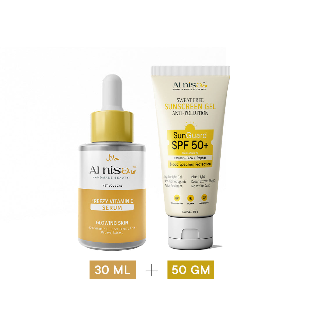 Glowing Face Serum & De-tanning Sunscreen Gel 50gm Combo