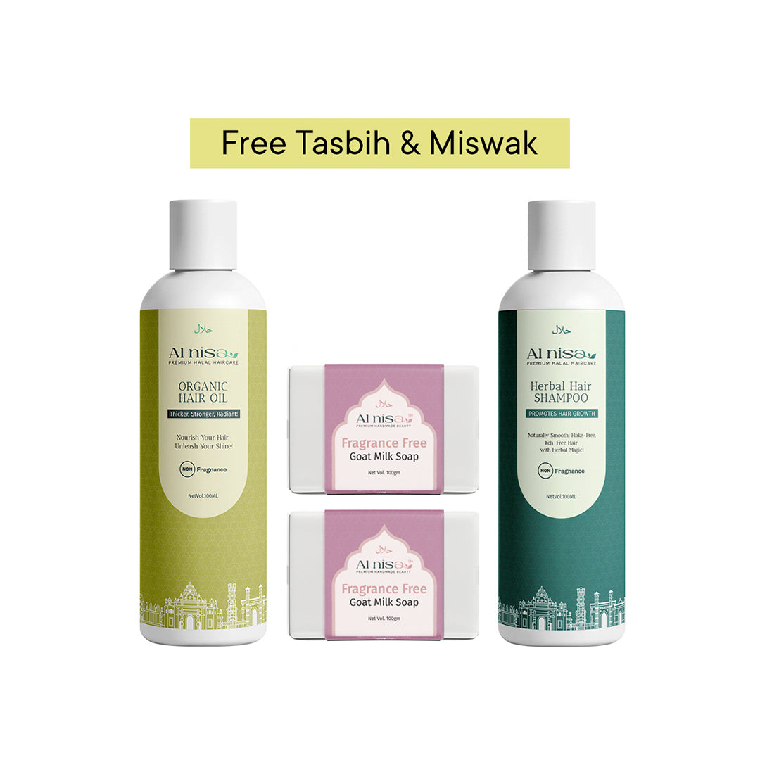 Hajj/Umrah Fragrance Free Kit 1 | Handmade Milk Soap 100gmx2pcs | Hair Oil | Hair Shampoo