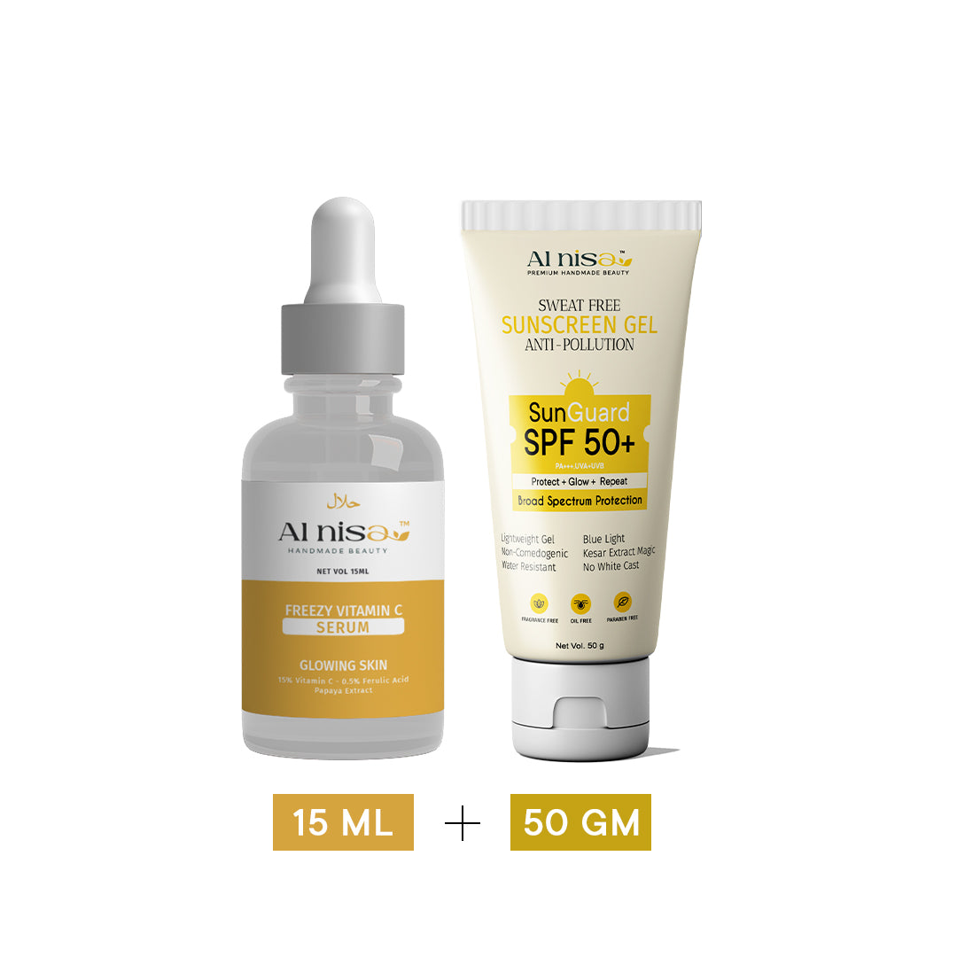 Glowing Face Serum & De-tanning Sunscreen Gel 50gm Combo